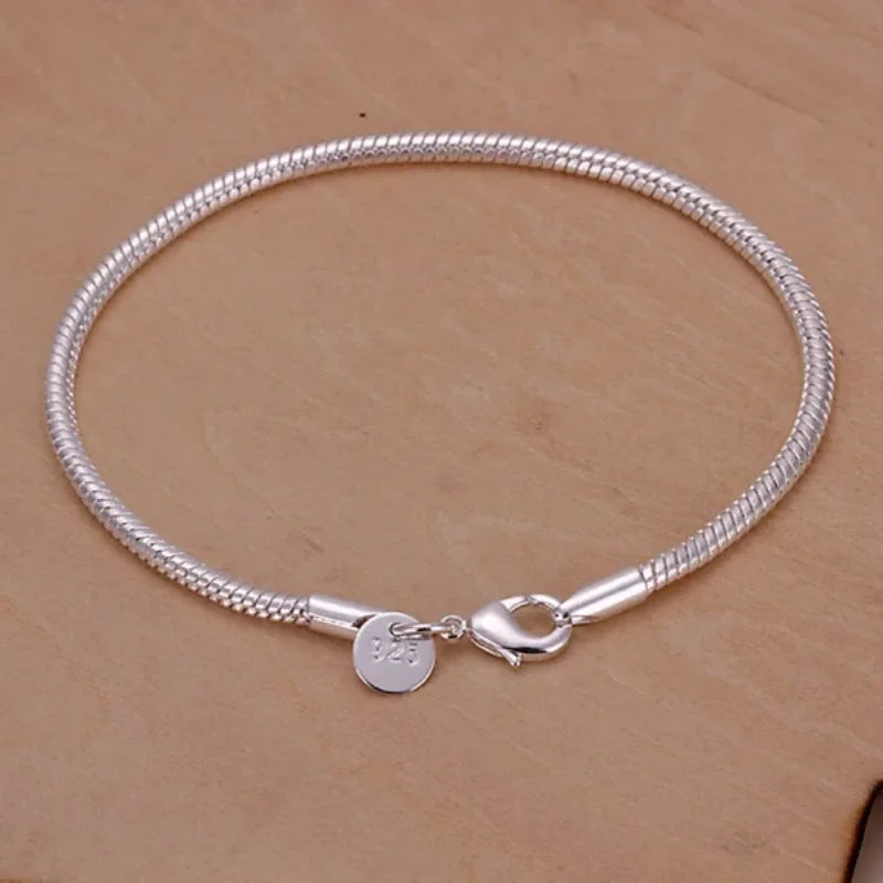 925 Sterling Silver 3MM Snake Bracelets
